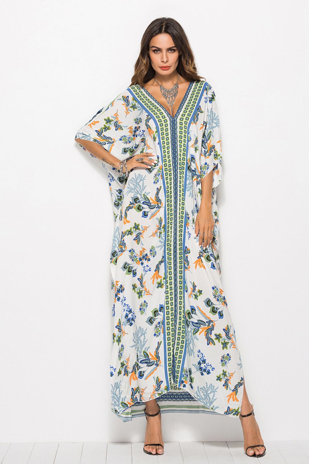 Floral V-Neck Dolman Sleeve Dress  Dresses- Doll Fits