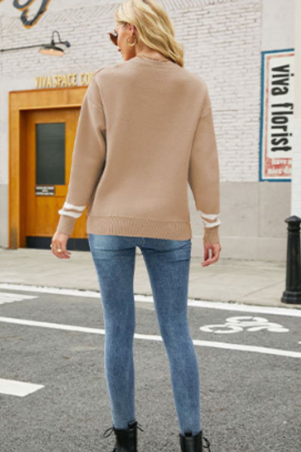 Graphic Round Neck Dropped Shoulder Sweater  Shirts & Tops- Doll Fits