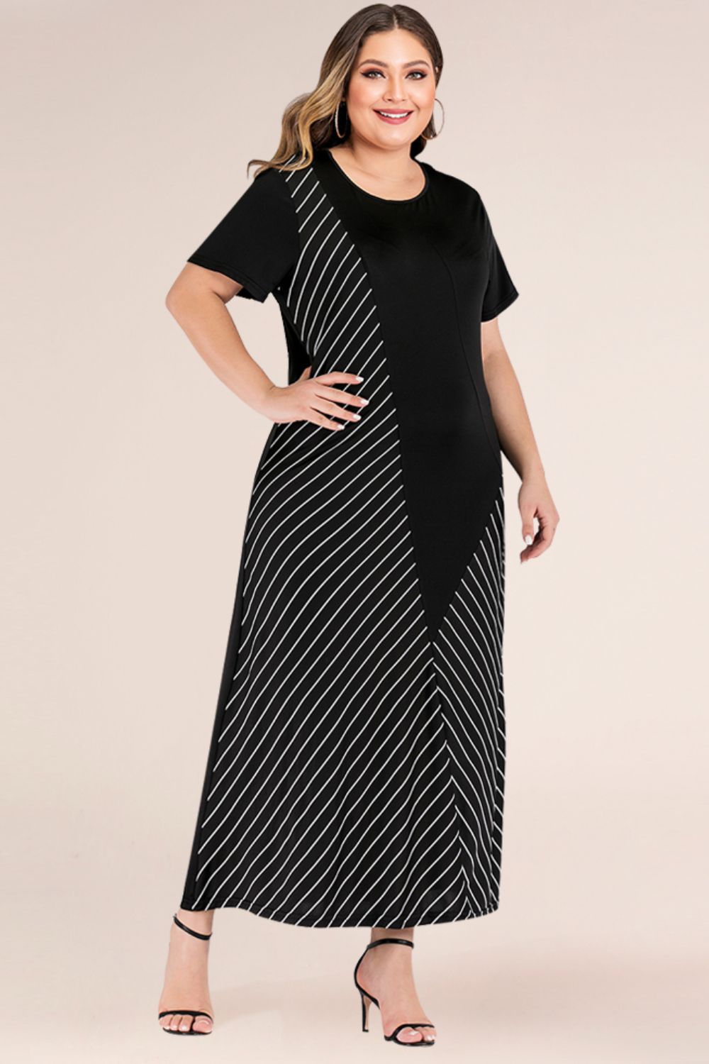 Plus Size Striped Color Block Tee Dress  Dresses- Doll Fits