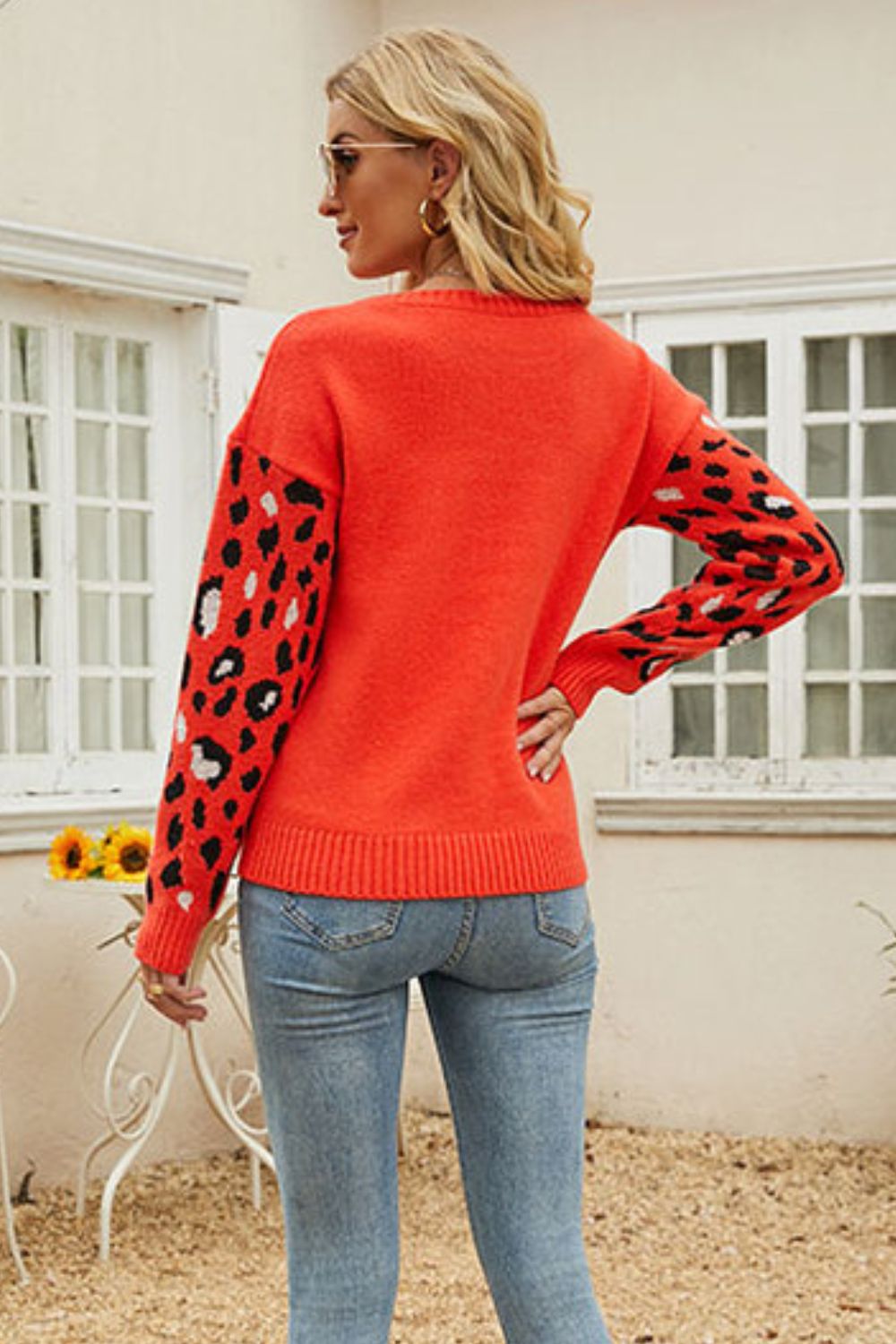 Printed Dropped Shoulder Round Neck Sweater  Shirts & Tops- Doll Fits
