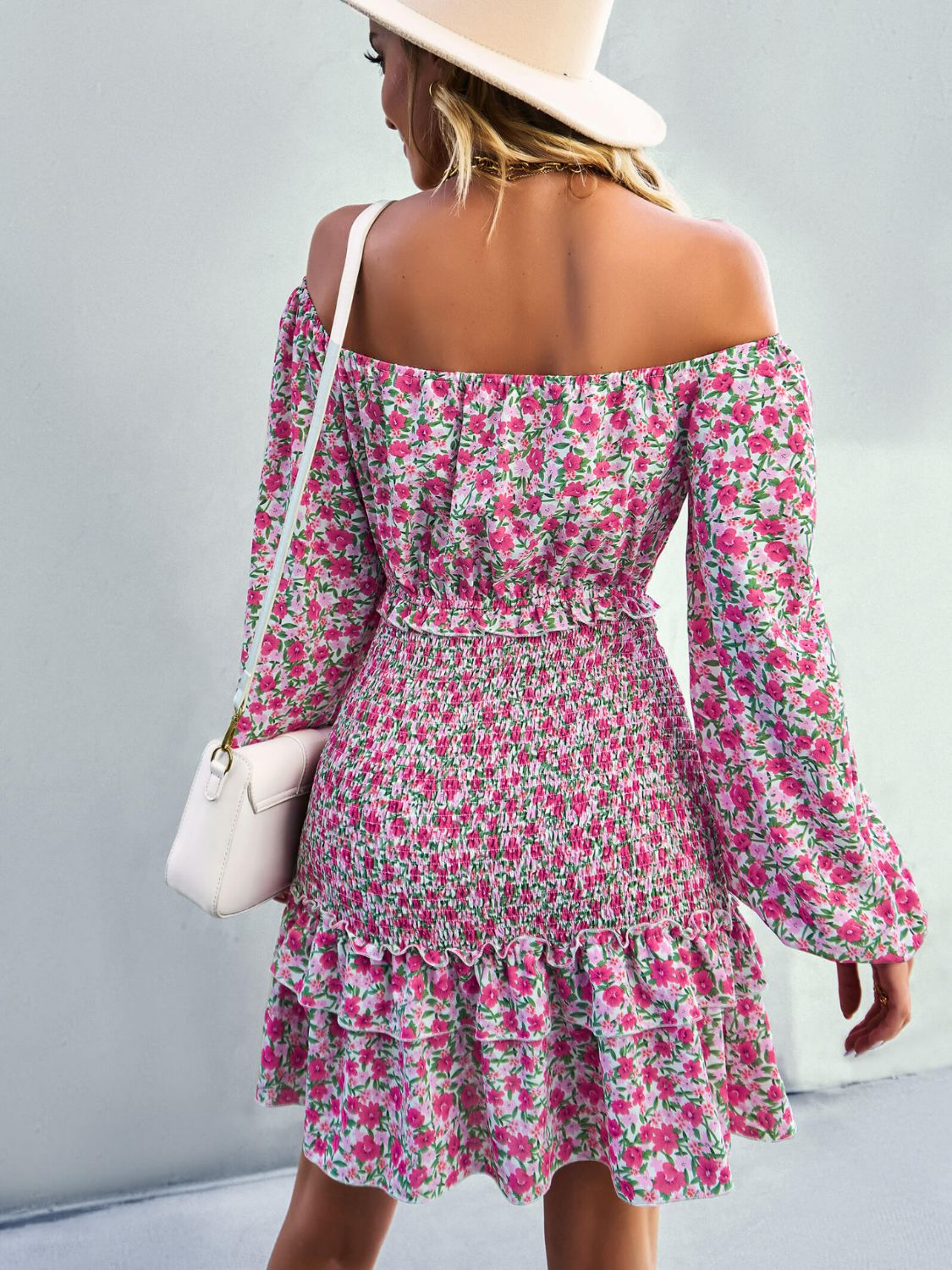 Floral Smocked Off-Shoulder Ruffled Dress  Dresses- Doll Fits