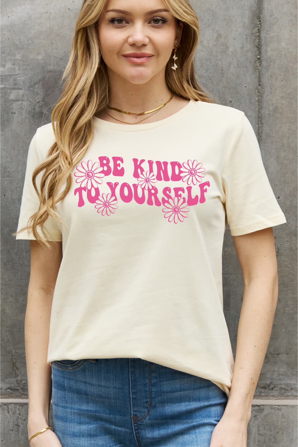 Simply Love Full Size BE KIND TO YOURSELF Flower Graphic Cotton Tee  Shirts & Tops- Doll Fits