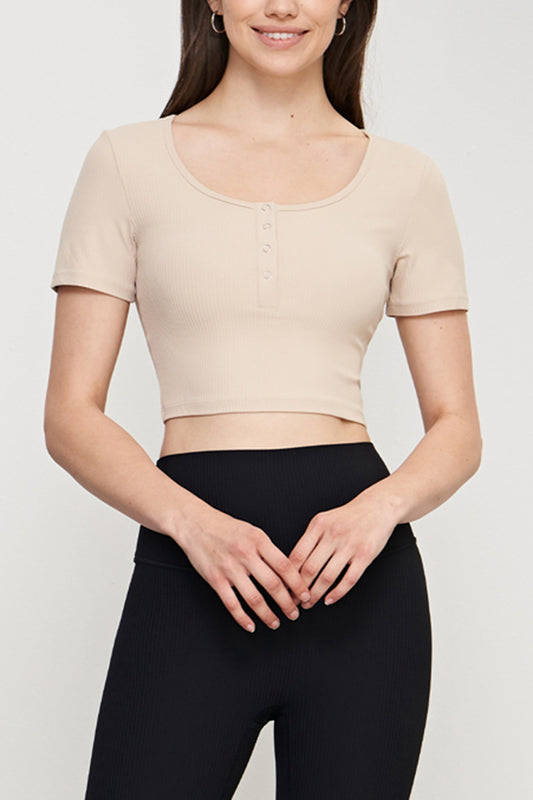 Round Neck Short Sleeve Cropped Sports Top  - Doll Fits