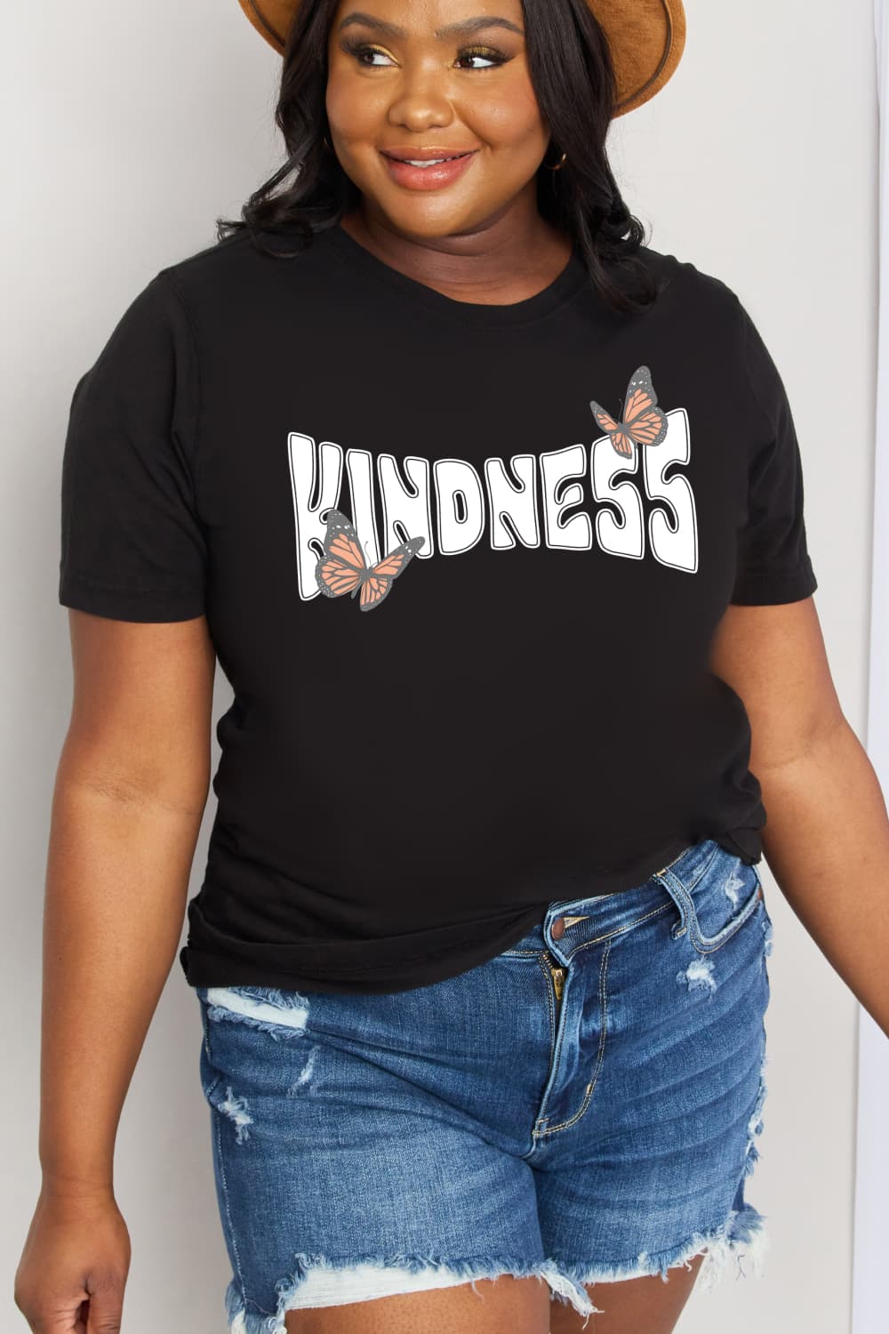 Simply Love Full Size KINDNESS Butterfly Graphic Cotton Tee  Shirts & Tops- Doll Fits