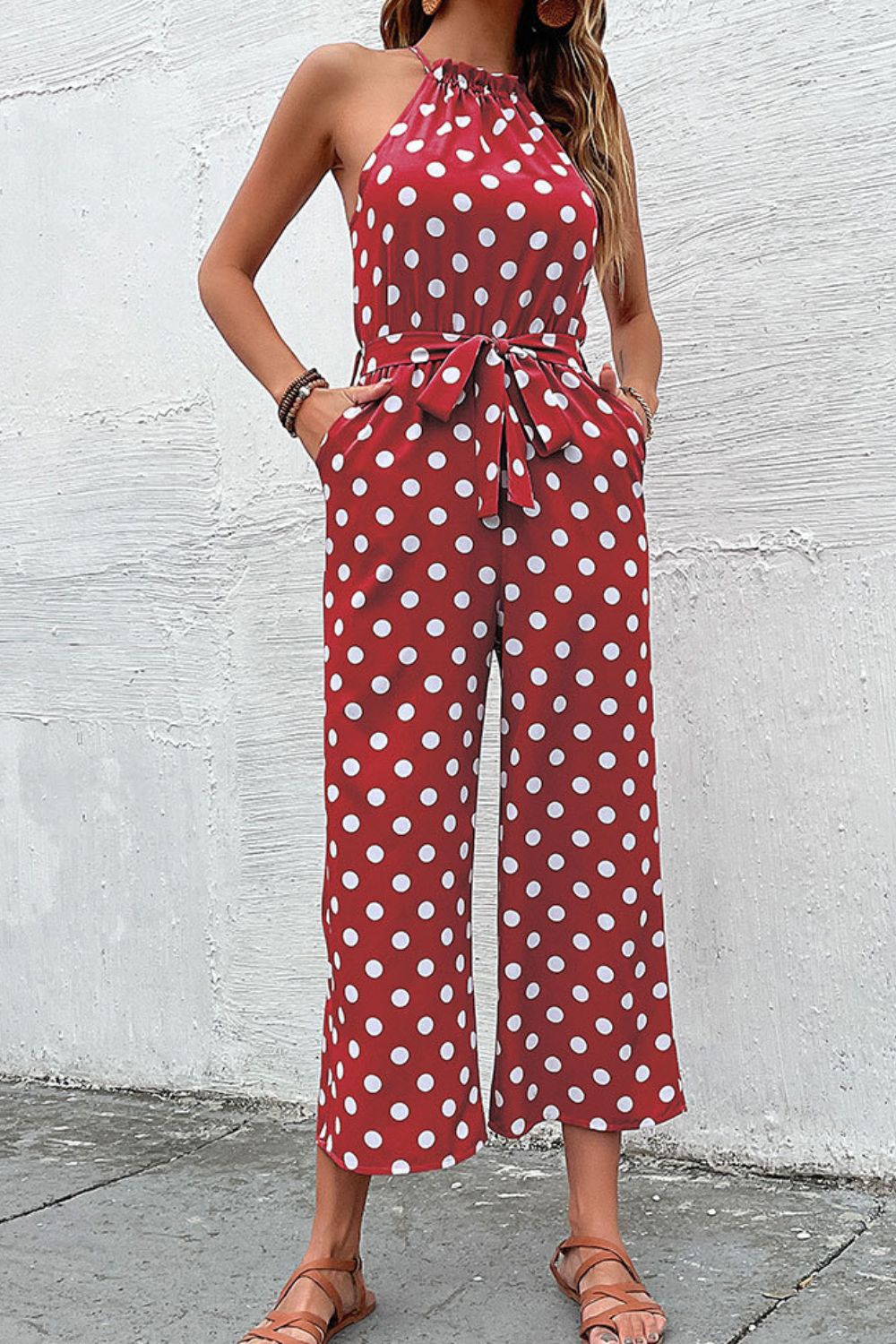 Polka Dot Grecian Wide Leg Jumpsuit  Jumpsuits & Rompers- Doll Fits