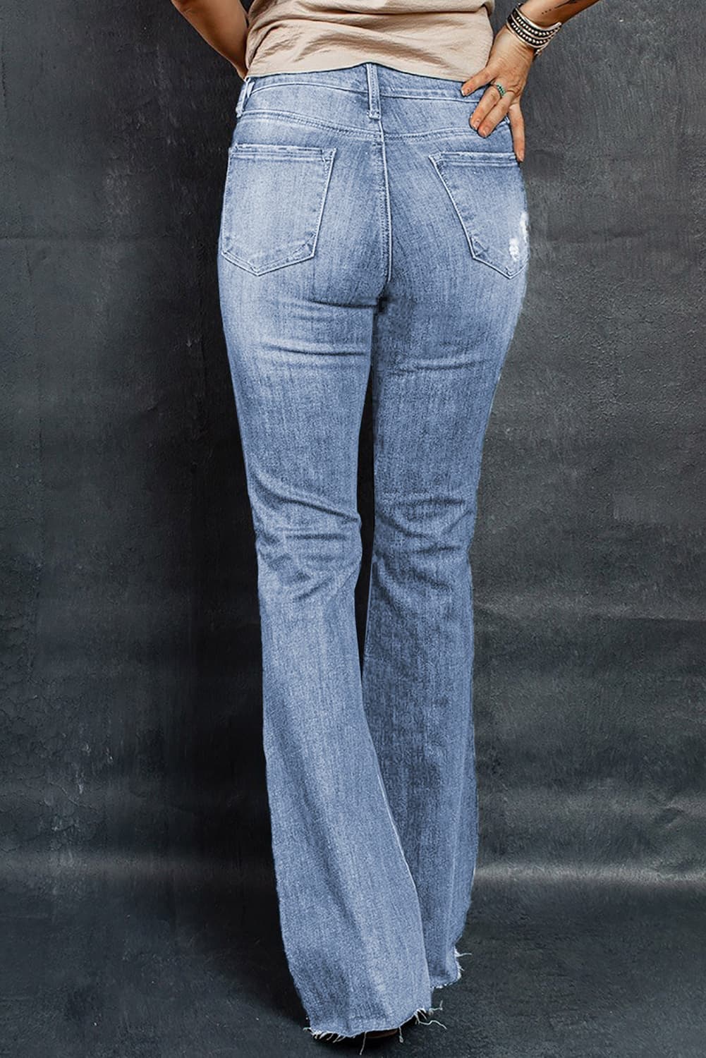 Distressed Raw Hem Flare Jeans  Pants- Doll Fits
