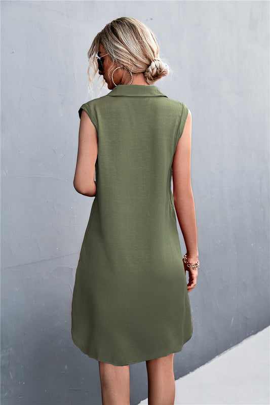 Buttoned Johnny Collar Sleeveless Dress  Dresses- Doll Fits