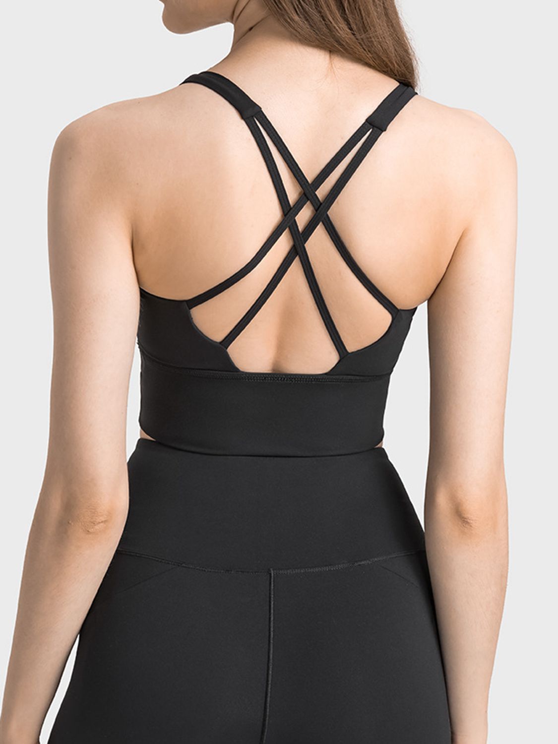 Scoop Neck Crisscross Straps Sports Bra  - Doll Fits