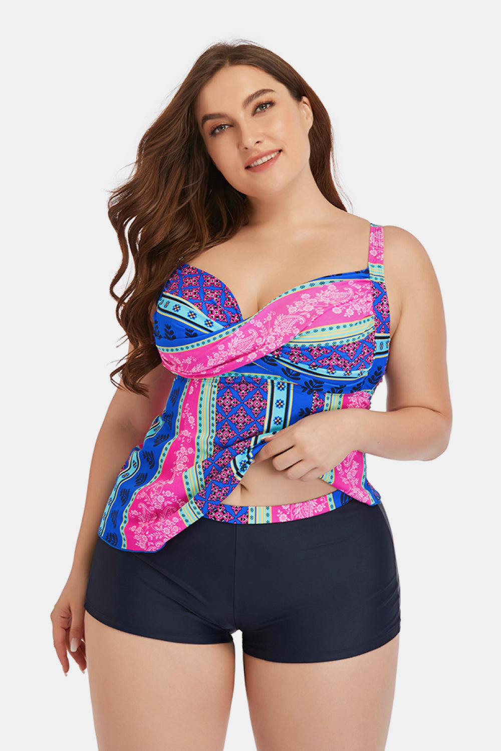Plus Size Printed Crisscross Cutout Two-Piece Swim Set  Swimwear- Doll Fits