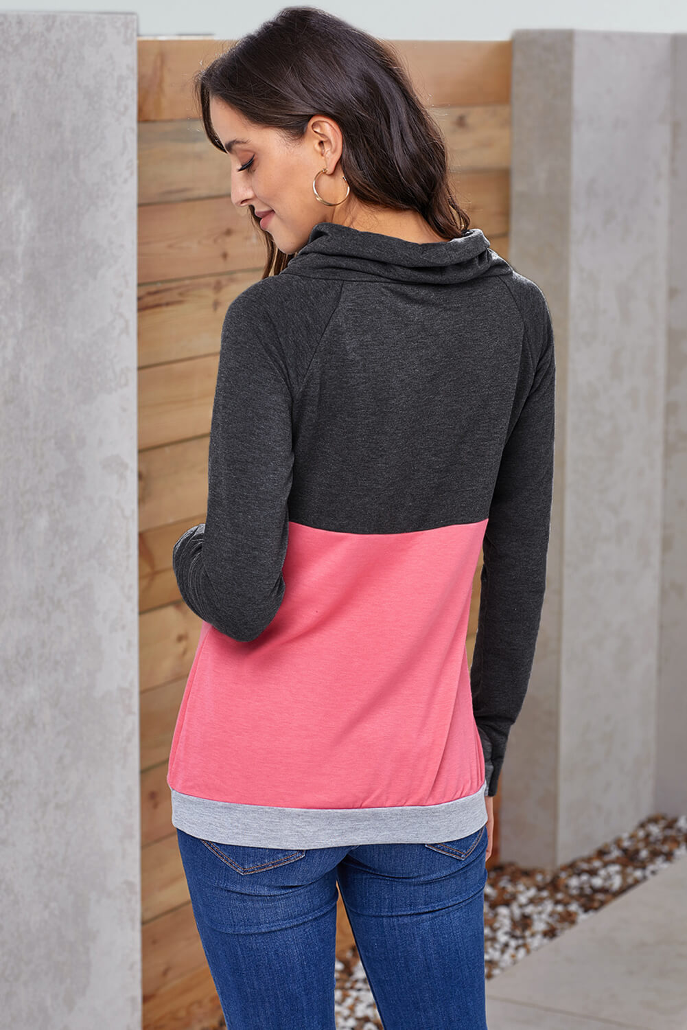 Color Block Raglan Sleeve Drawstring Sweatshirt  Shirts & Tops- Doll Fits