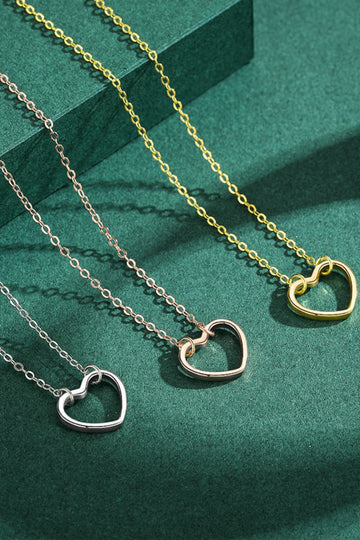 925 Sterling Silver Heart Shape Pendant Necklace  Necklaces- Doll Fits