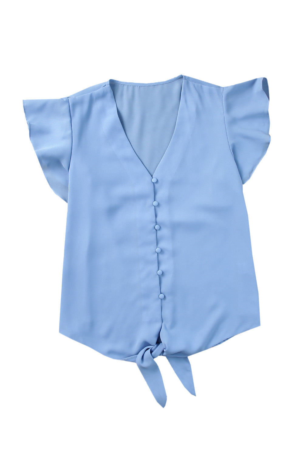 V-Neck Tie Hem Flutter Sleeve Blouse  Shirts & Tops- Doll Fits