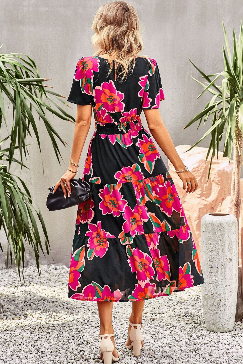 Floral Puff Sleeve Tiered Midi Dress  Dresses- Doll Fits
