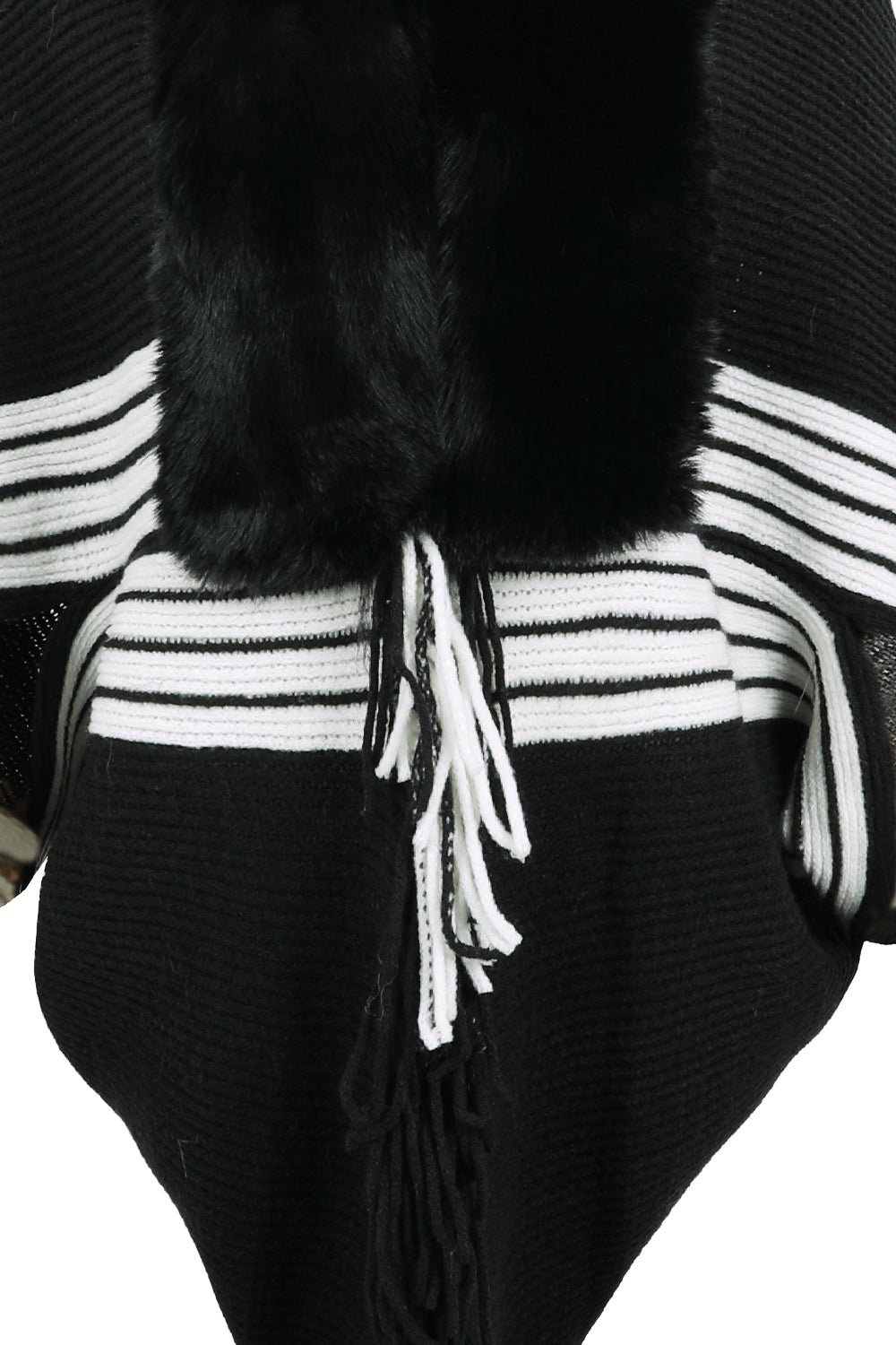 Striped Fringe Detail Long Sleeve Poncho  - Doll Fits