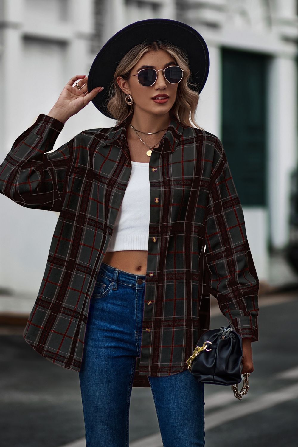 Plaid Long Sleeve Shirt  - Doll Fits