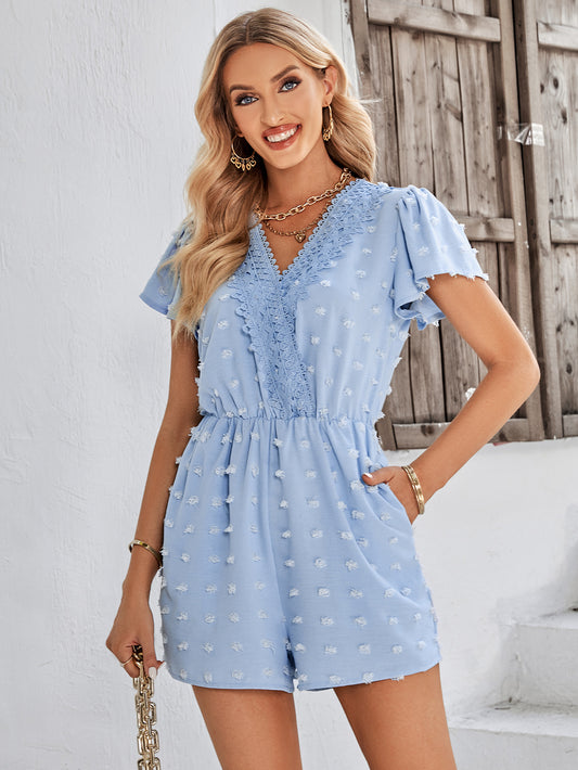 Swiss Dot Lace Trim Flutter Sleeve Romper with Pockets  Jumpsuits & Rompers- Doll Fits