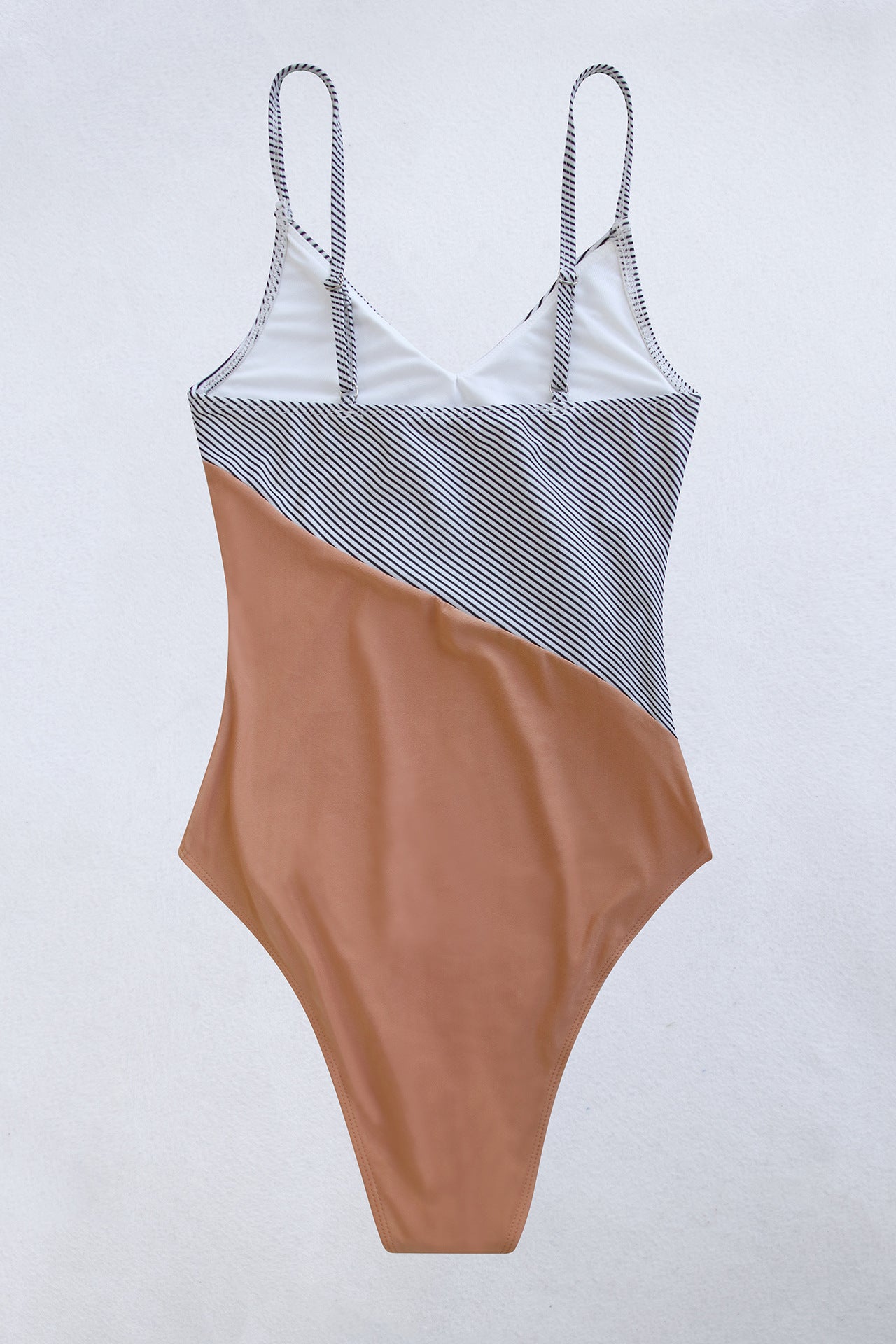 Striped Spaghetti Strap V-Neck One-Piece Swimsuit  Swimwear- Doll Fits