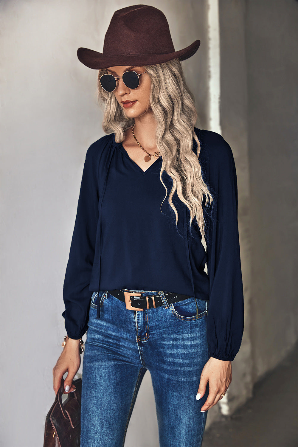 Gathered Detail Tie-Neck Blouse  Shirts & Tops- Doll Fits