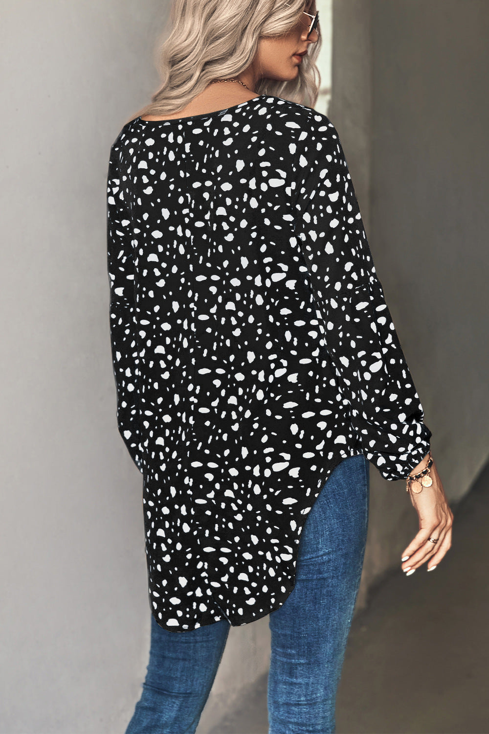 Animal Print V-Neck High-Low Blouse  Shirts & Tops- Doll Fits