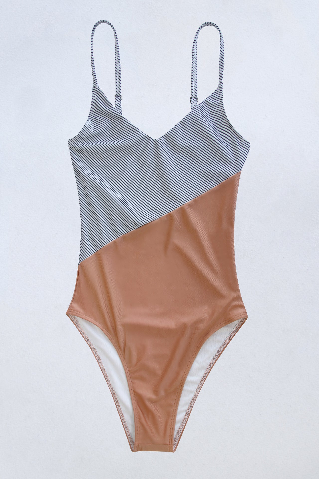 Striped Spaghetti Strap V-Neck One-Piece Swimsuit  Swimwear- Doll Fits