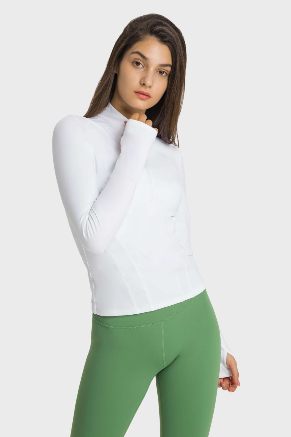 Half Zip Thumbhole Sleeve Sports Top  Activewear- Doll Fits