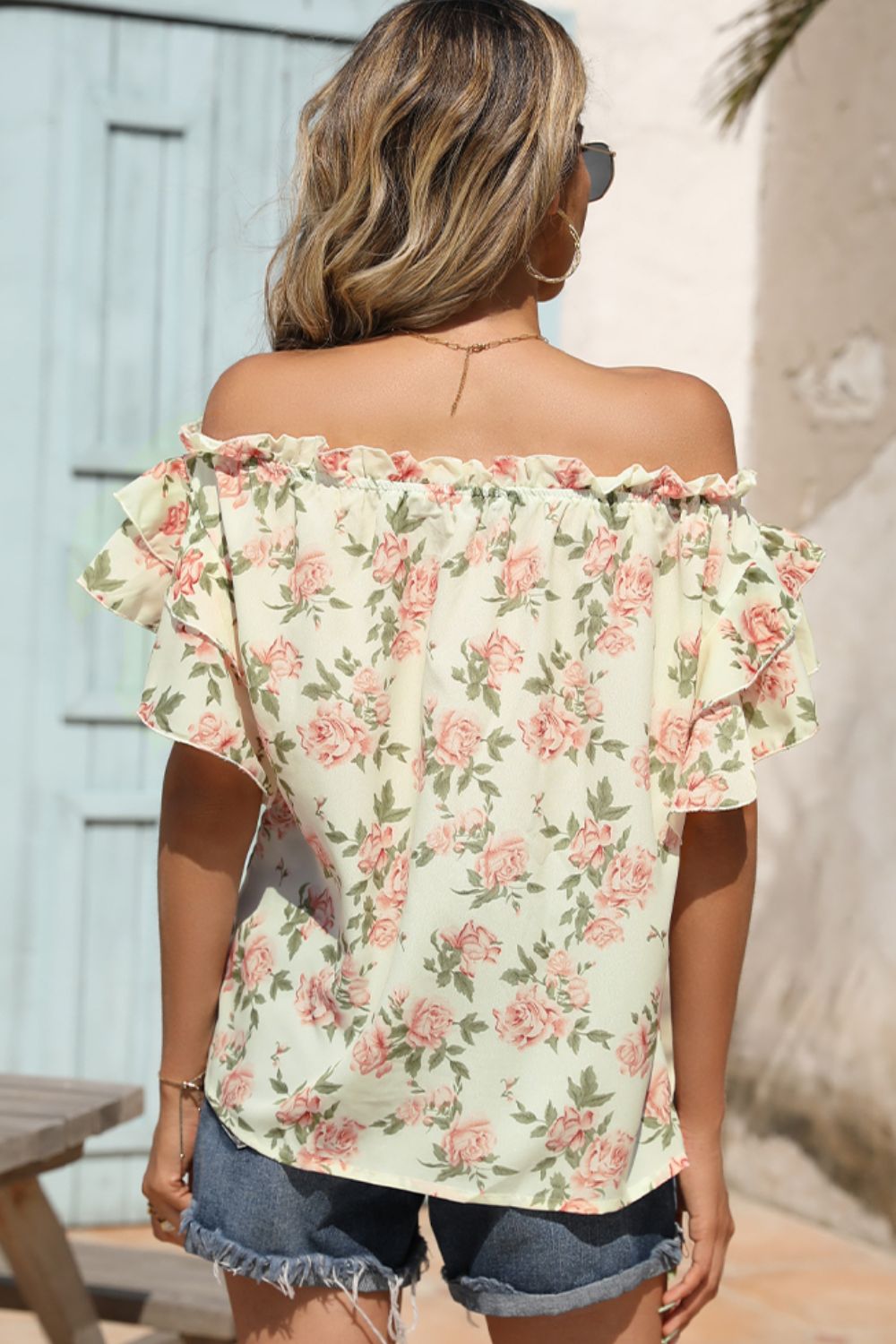 Floral Frill Trim Off-Shoulder Blouse  Shirts & Tops- Doll Fits