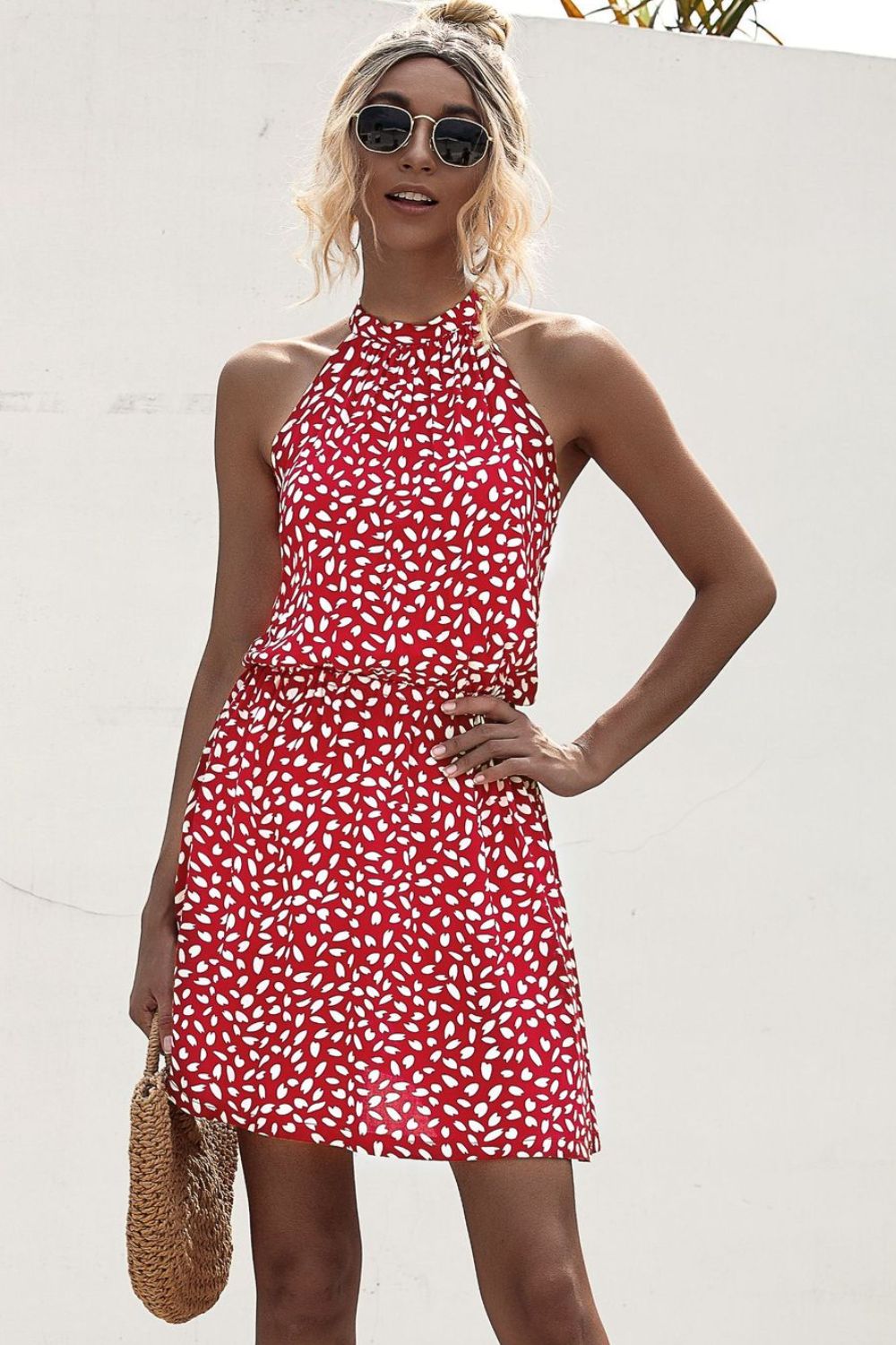 Printed Grecian Neck Mini Dress  Dresses- Doll Fits