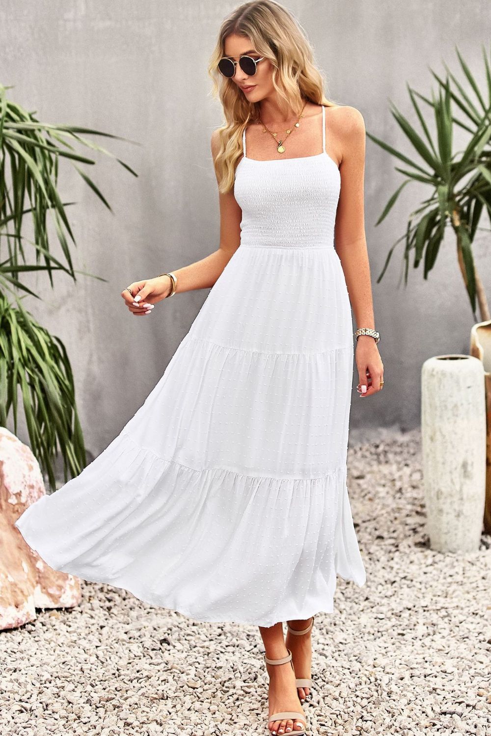 Smocked Lace-Up Tiered Dress  Dresses- Doll Fits