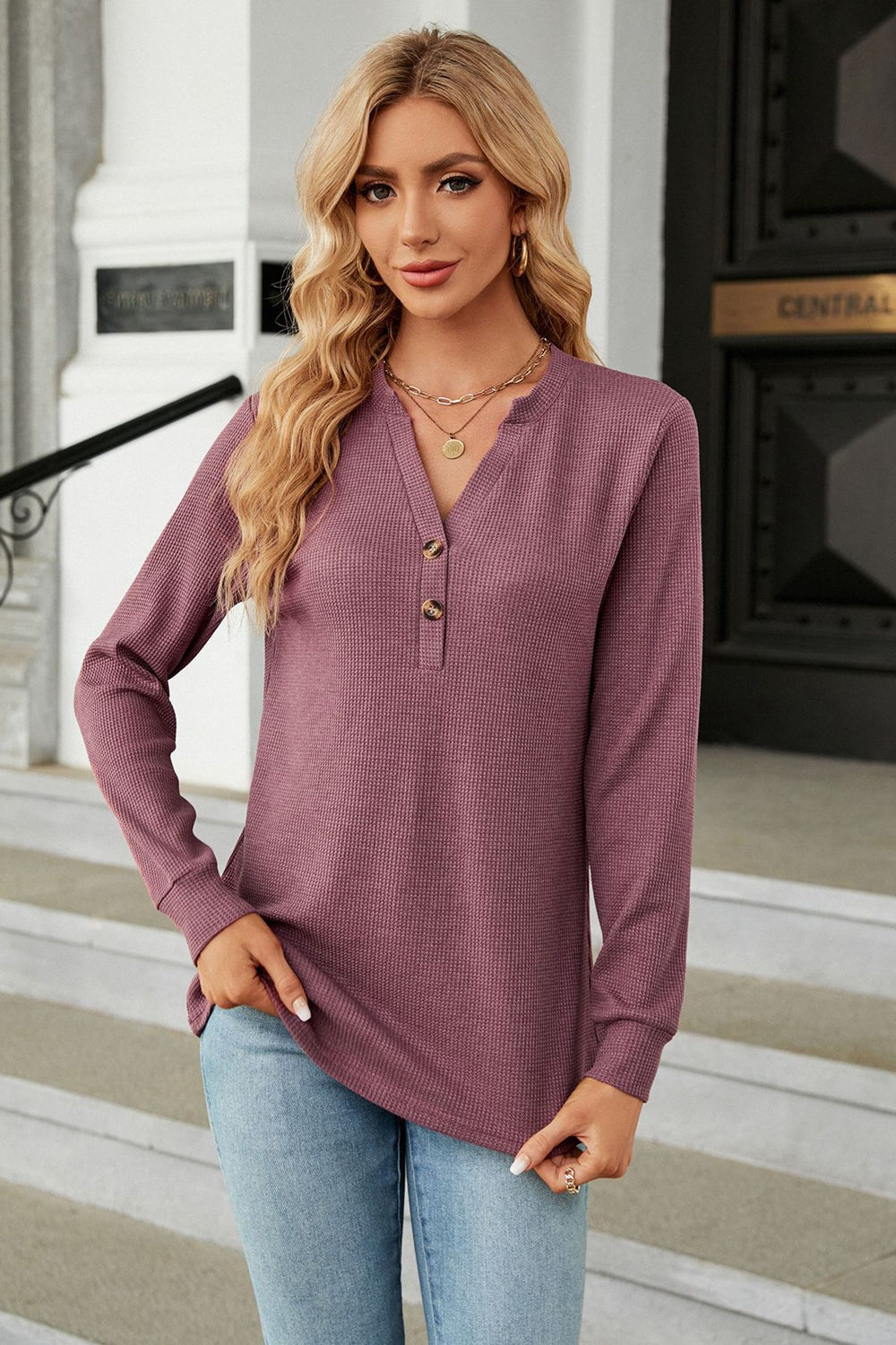 V-Neck Long Sleeve Blouse  - Doll Fits
