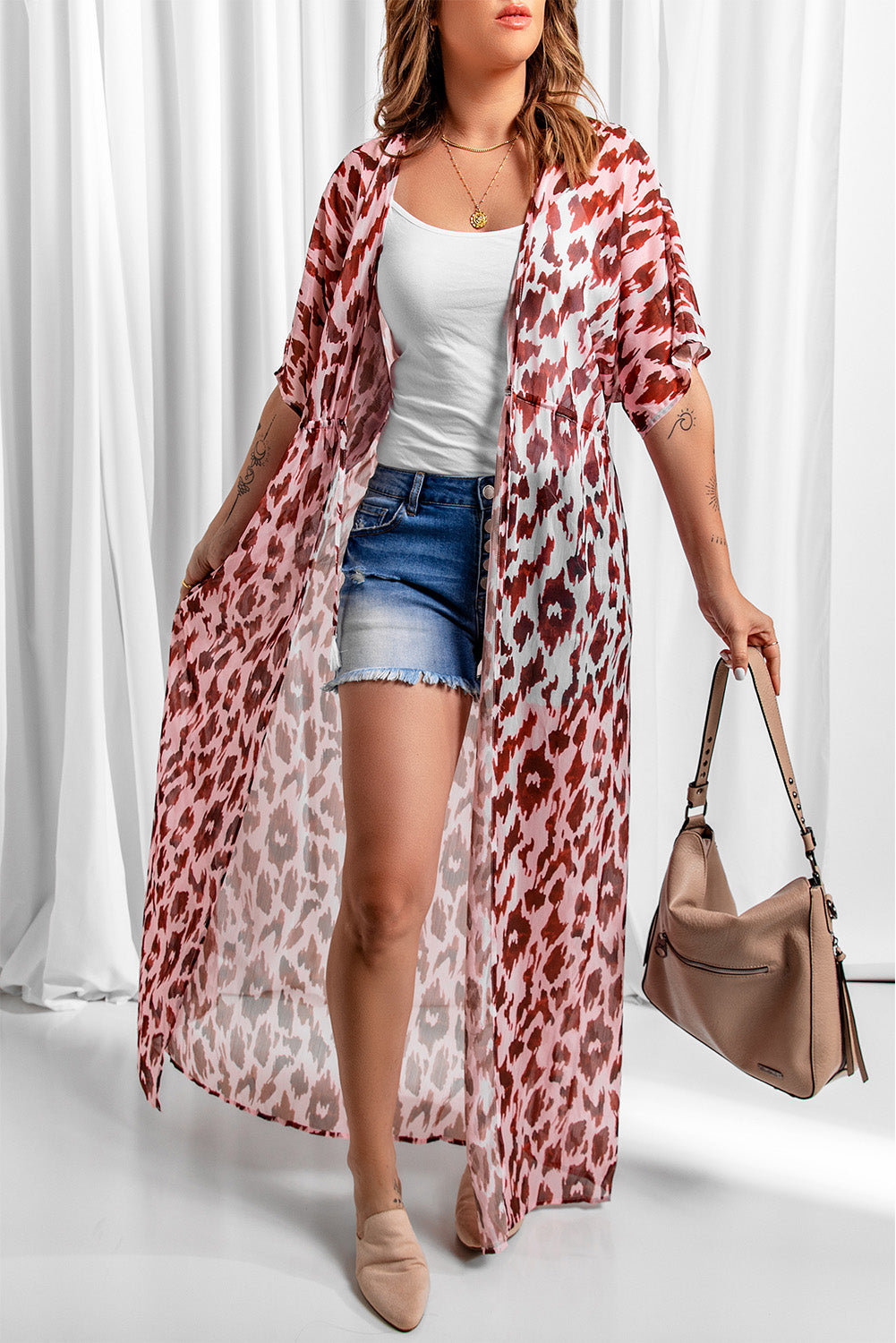Animal Print Half Sleeve Duster Cardigan  Coats & Jackets- Doll Fits