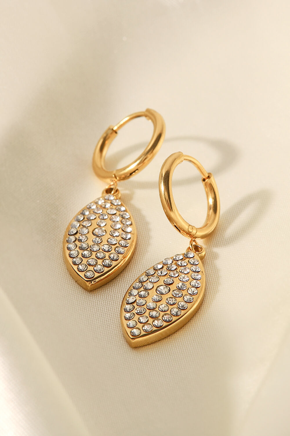 Inlaid Rhinestone Leaf Drop Earrings  Earrings- Doll Fits