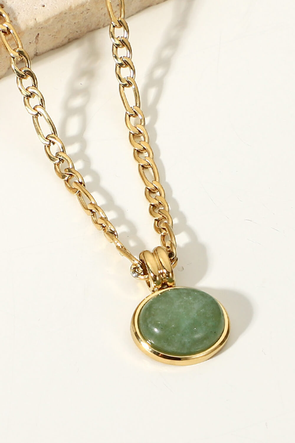 Inlaid Stone Round Pendant Chain Necklace  Necklaces- Doll Fits