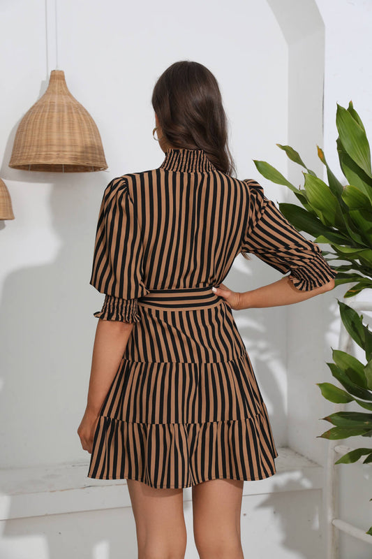 Striped Tie Belt Tiered Dress  Dresses- Doll Fits