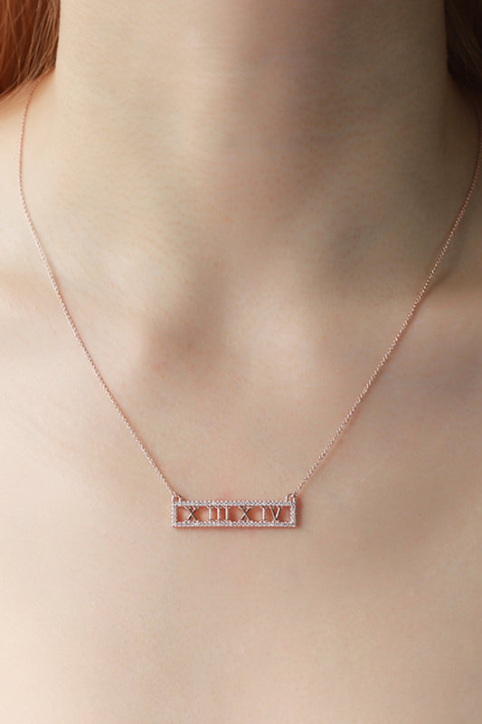 Inlaid Cubic Zirconia Bar Pendant Necklace  Necklaces- Doll Fits