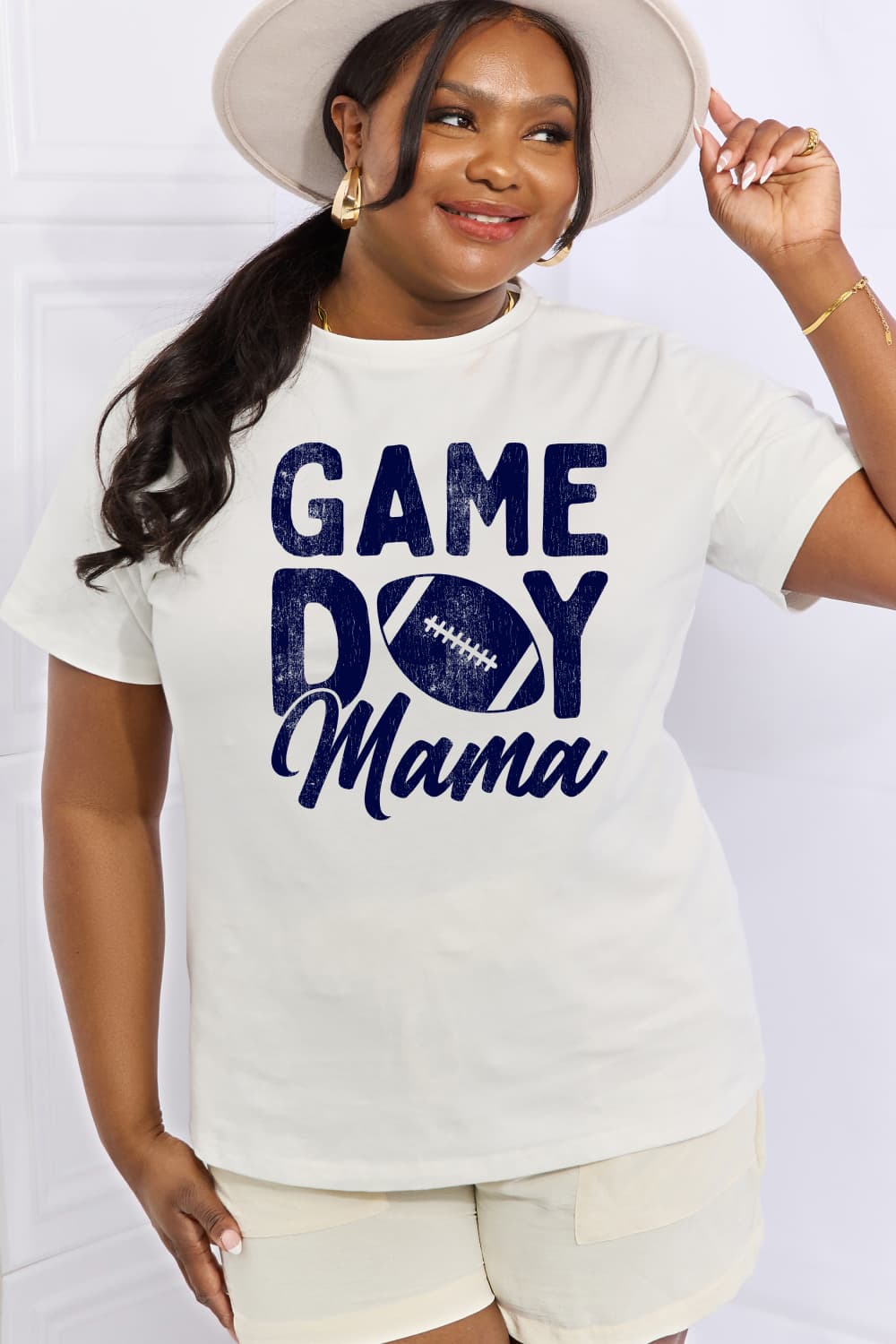 Simply Love Full Size GAMEDAY MAMA Graphic Cotton Tee  - Doll Fits