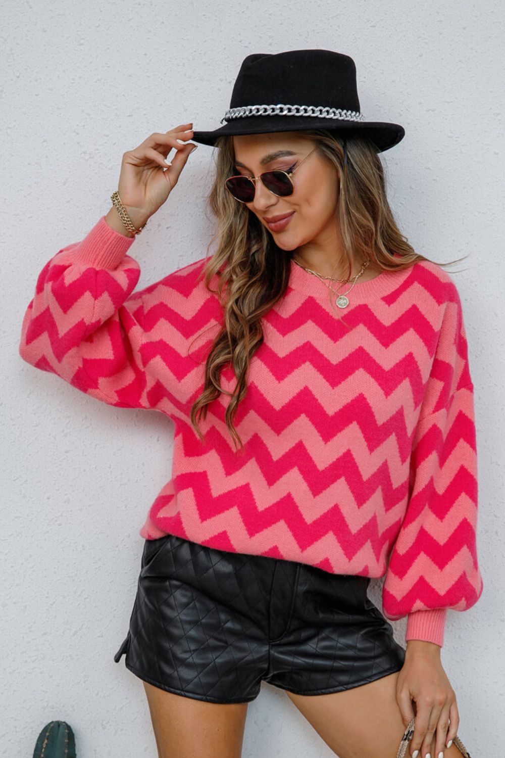 Chevron Lantern Sleeve Tunic Sweater  Shirts & Tops- Doll Fits