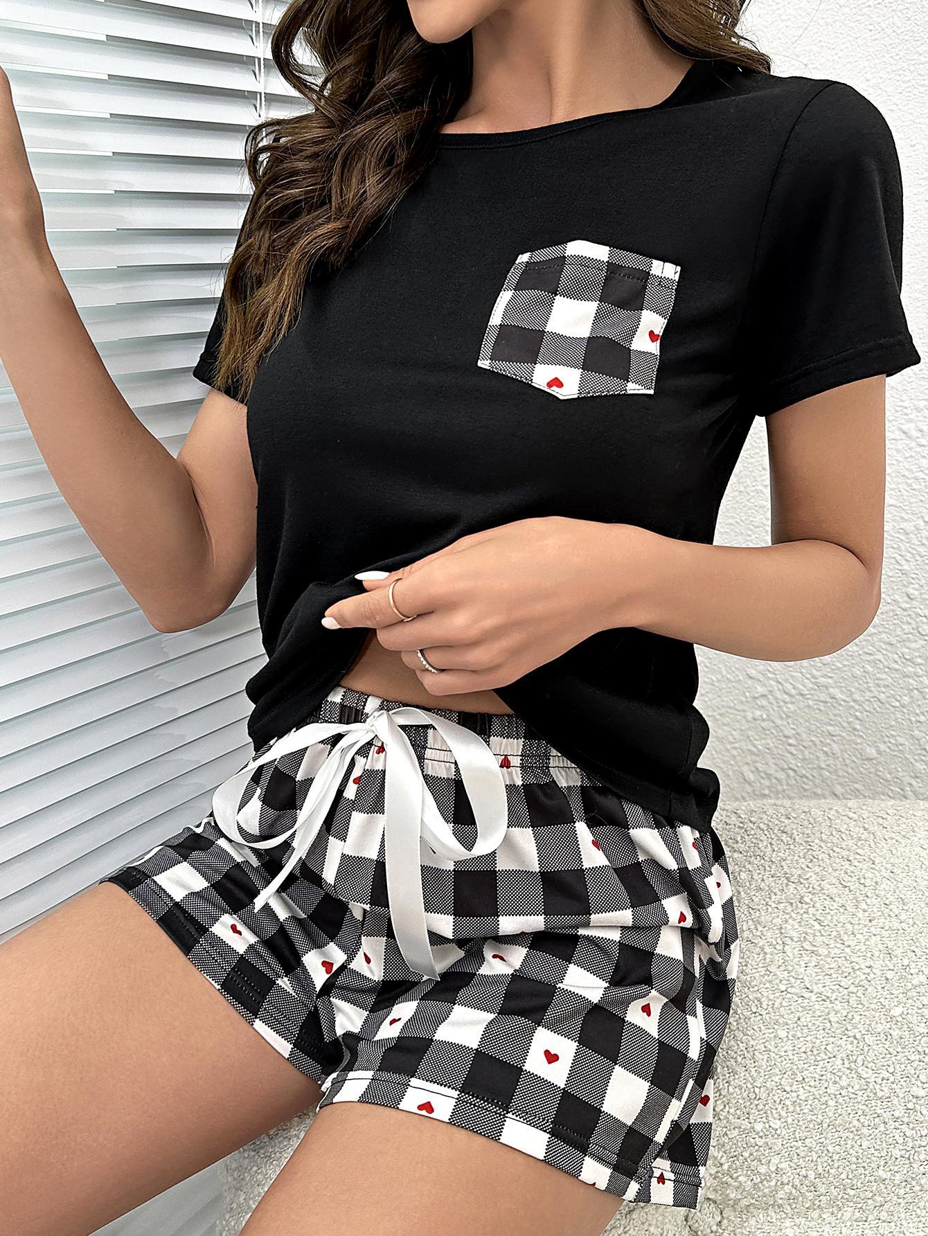 Plaid Heart Top and Shorts Lounge Set  Shirts & Tops- Doll Fits