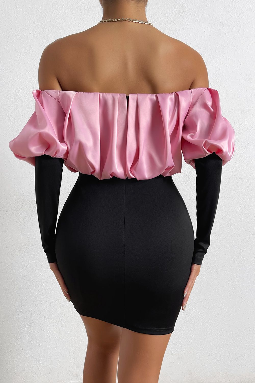 Off-Shoulder Puff Sleeve Mini Pencil Dress  Dresses- Doll Fits