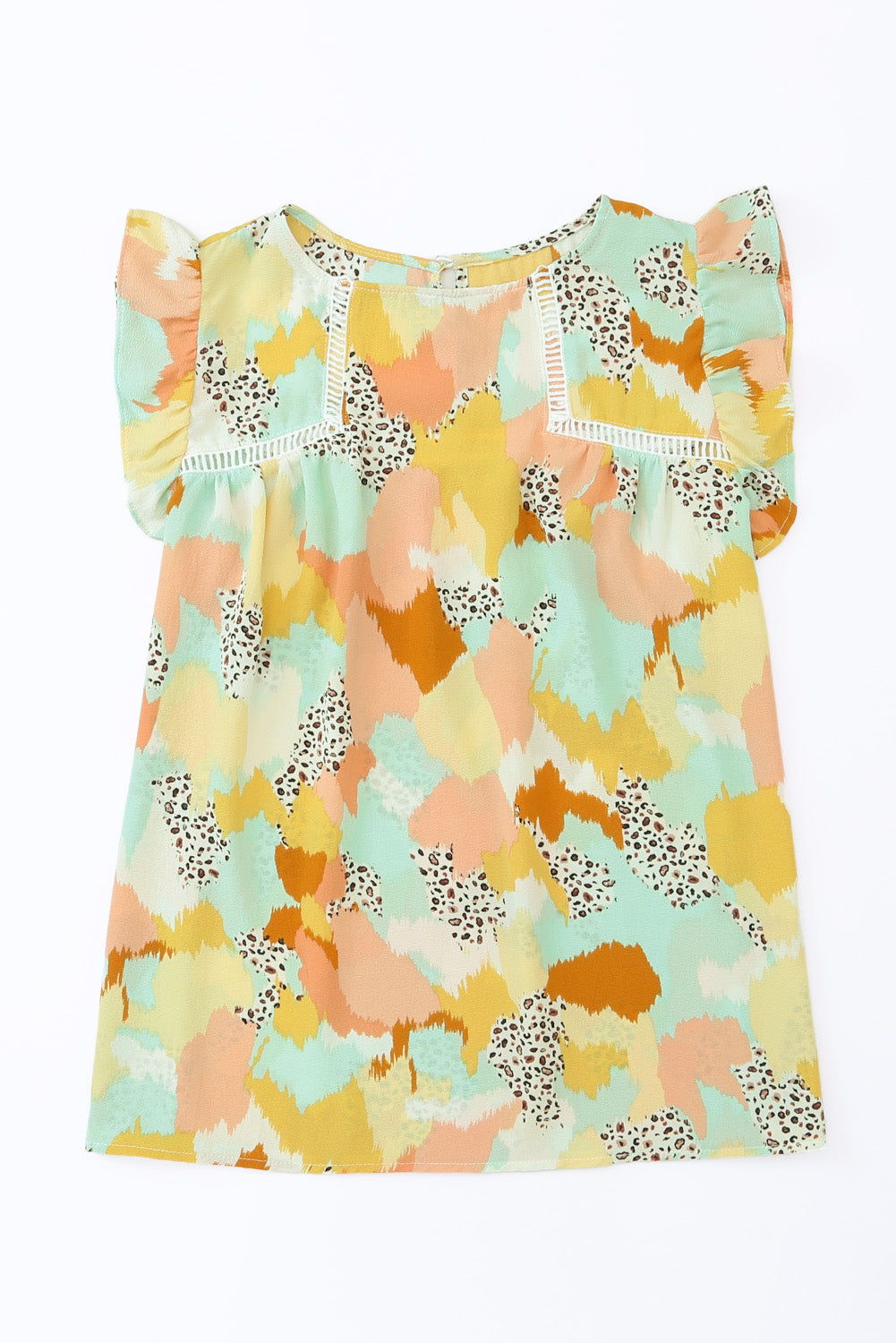 Printed Round Neck Flutter Sleeve Top  Shirts & Tops- Doll Fits