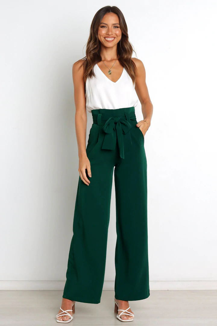 Tie Front Paperbag Wide Leg Pants  Pants- Doll Fits