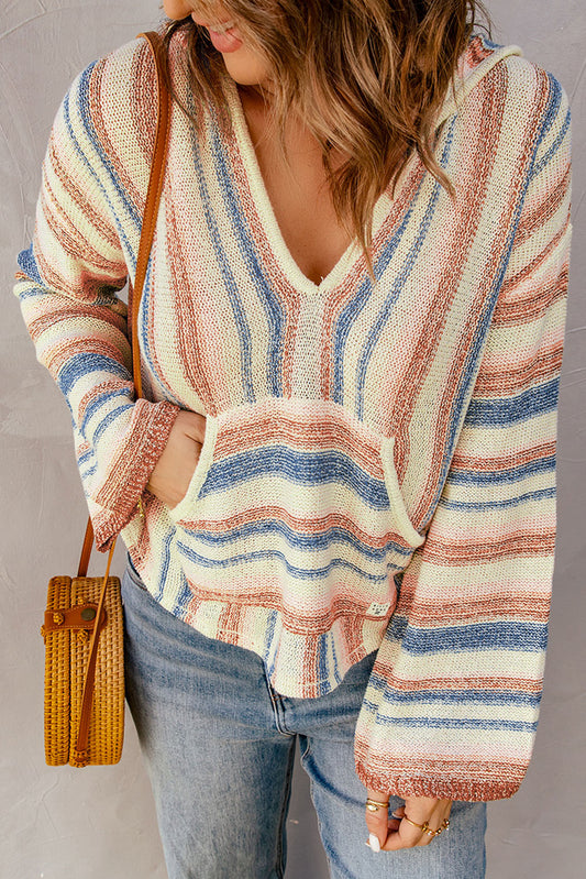 Striped Hooded Sweater with Kangaroo Pocket  Shirts & Tops- Doll Fits