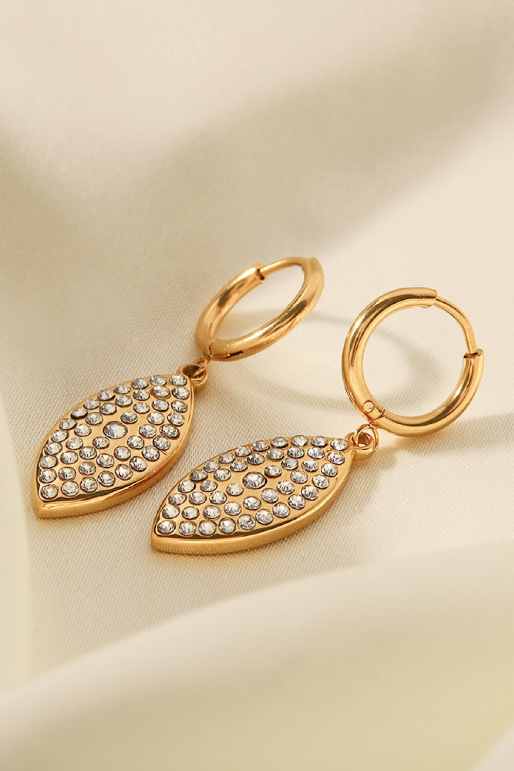 Inlaid Rhinestone Leaf Drop Earrings  Earrings- Doll Fits