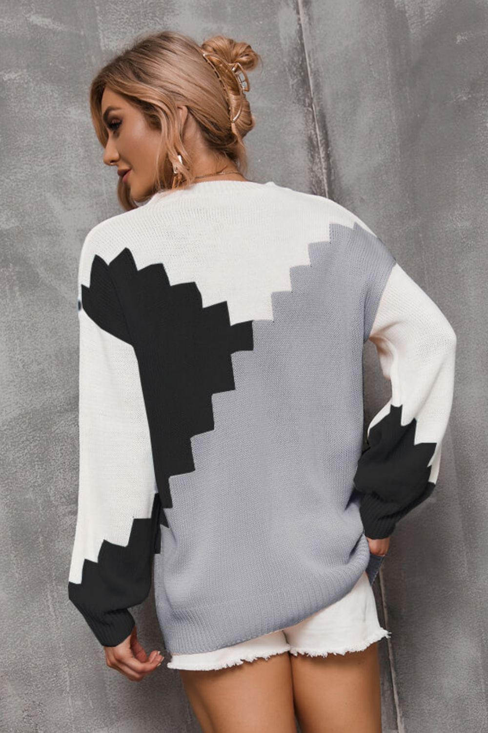 Color Block Dropped Shoulder Knit Pullover  Shirts & Tops- Doll Fits