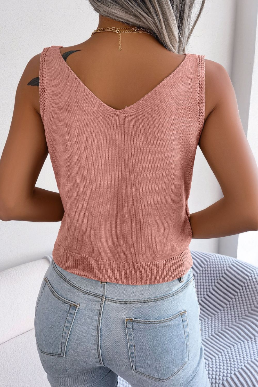 Decorative Button Mixed Knit Tank  Shirts & Tops- Doll Fits