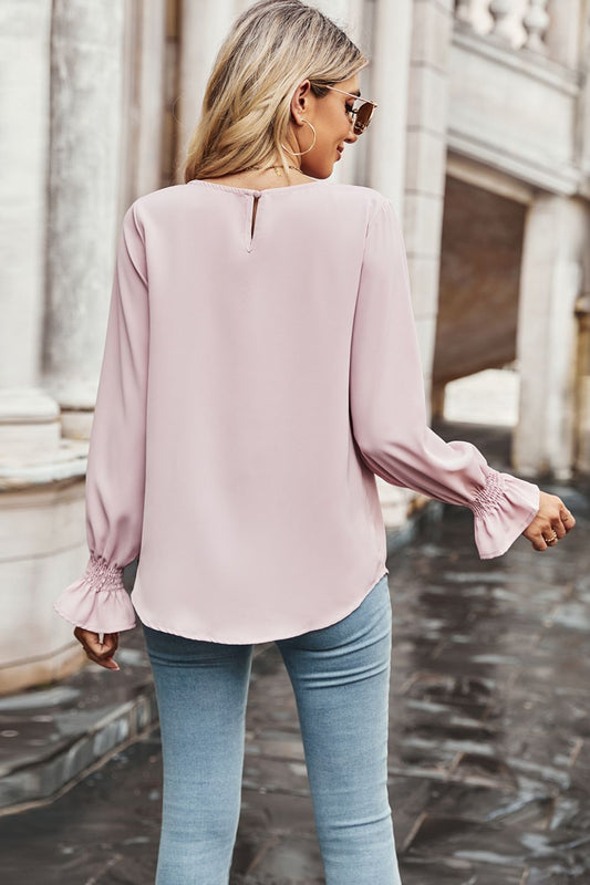 Round Neck Long Flounce Sleeve Blouse  Shirts & Tops- Doll Fits