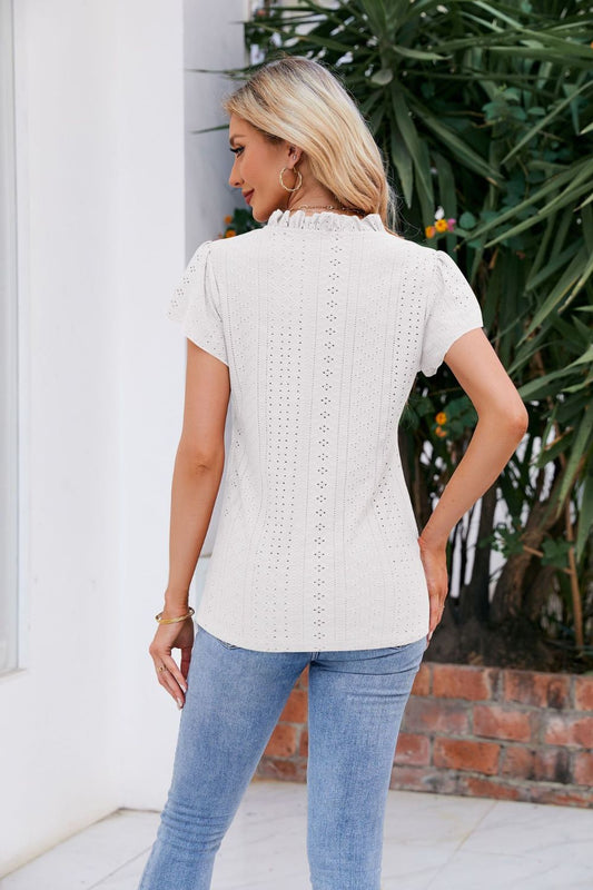 Notched Neck Puff Sleeve Blouse  Shirts & Tops- Doll Fits