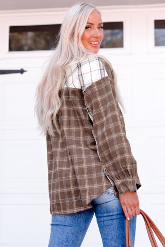Plaid Contrast Button Up Shirt Jacket  Coats & Jackets- Doll Fits