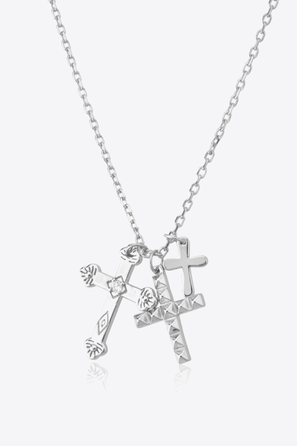 Inlaid Zircon Cross Pendant 925 Sterling Silver Necklace  Necklaces- Doll Fits