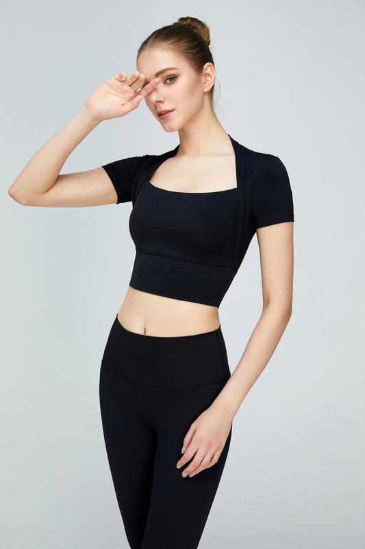 Short Sleeve Cropped Sports Top  Activewear- Doll Fits