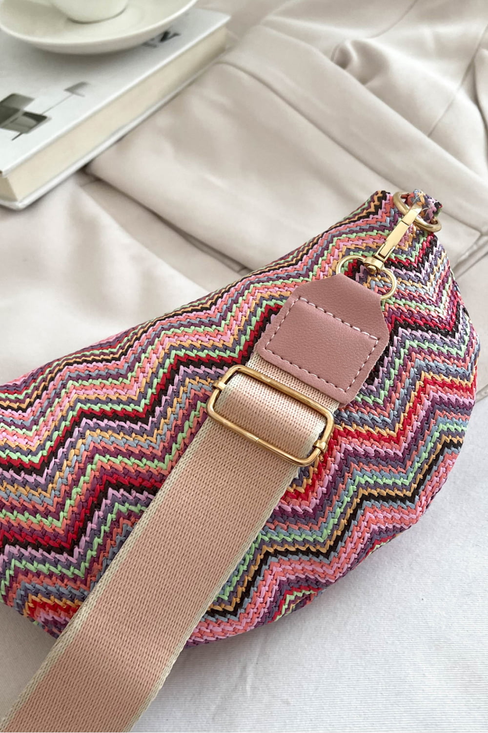 Chevron Straw Sling Bag  Handbags- Doll Fits